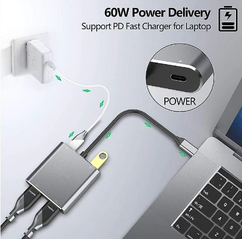 USB-Hub 4in1 USB-C in/out USB-A 3.0 2x HDMI 4K - Image 3