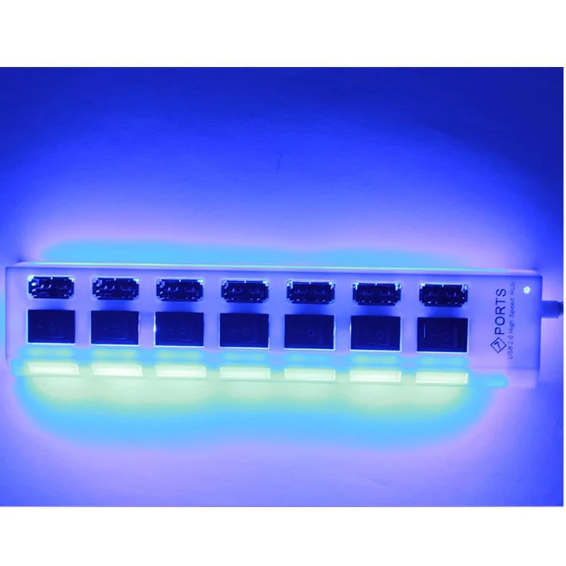 USB-Hub USB-A 2.0 7-Port Adapter mit Ein- u. Ausschalter und Licht - Image 3