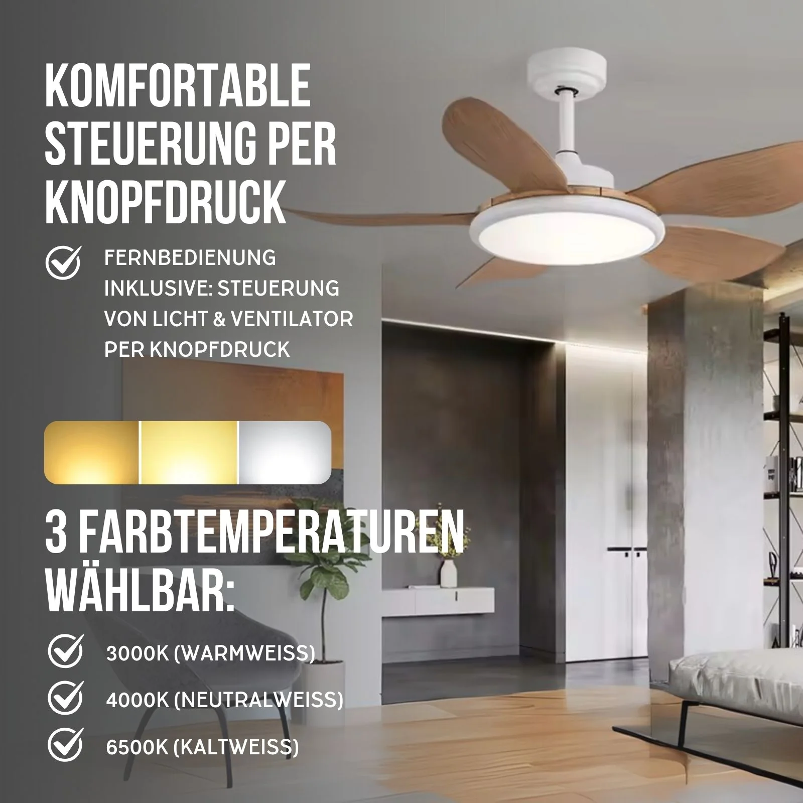 Ventilator Deckengebläse mit LED-Beleuchtung Deckenventilator - Image 2