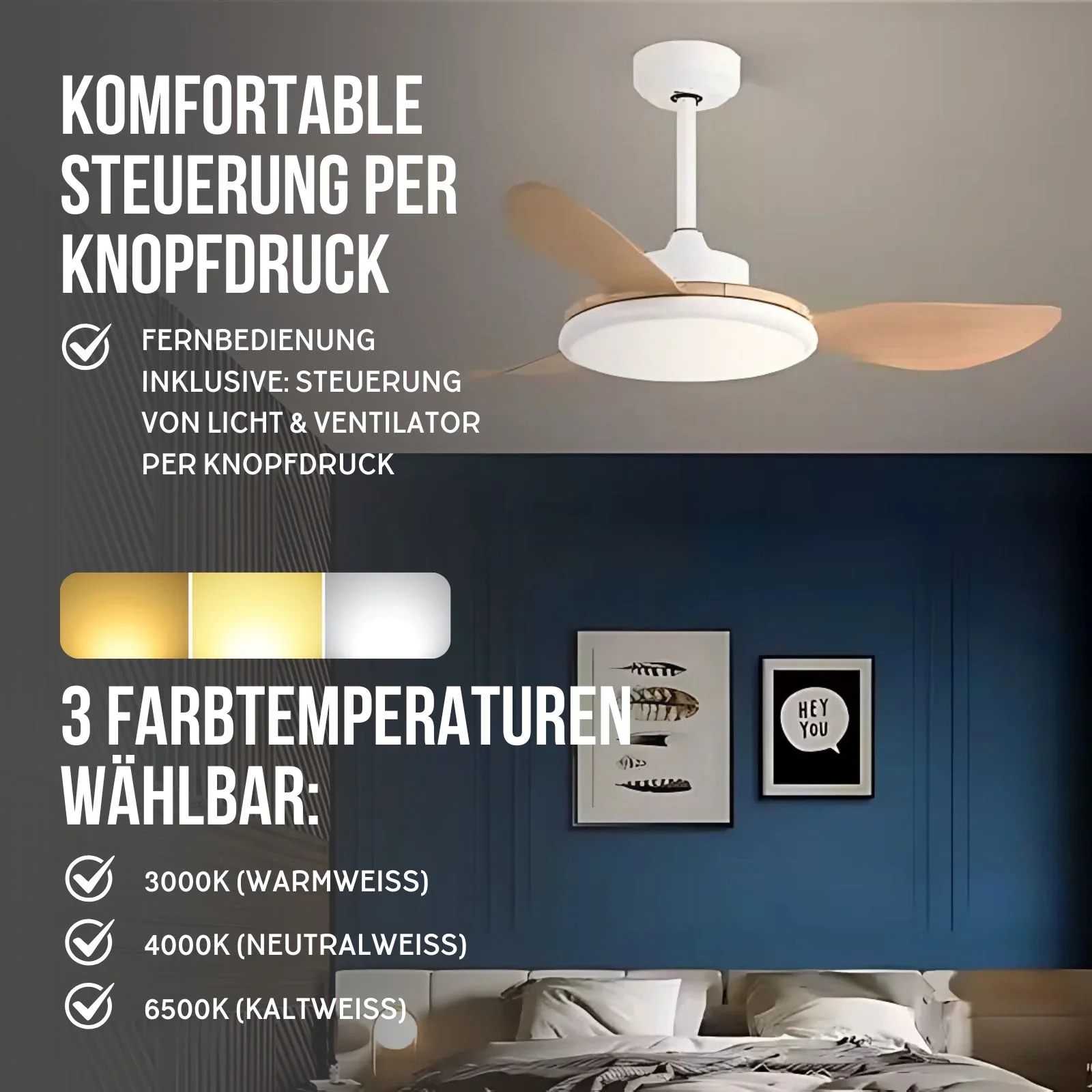 Ventilator mit LED-Beleuchtung Deckenventilator Deckengebläse - Image 3