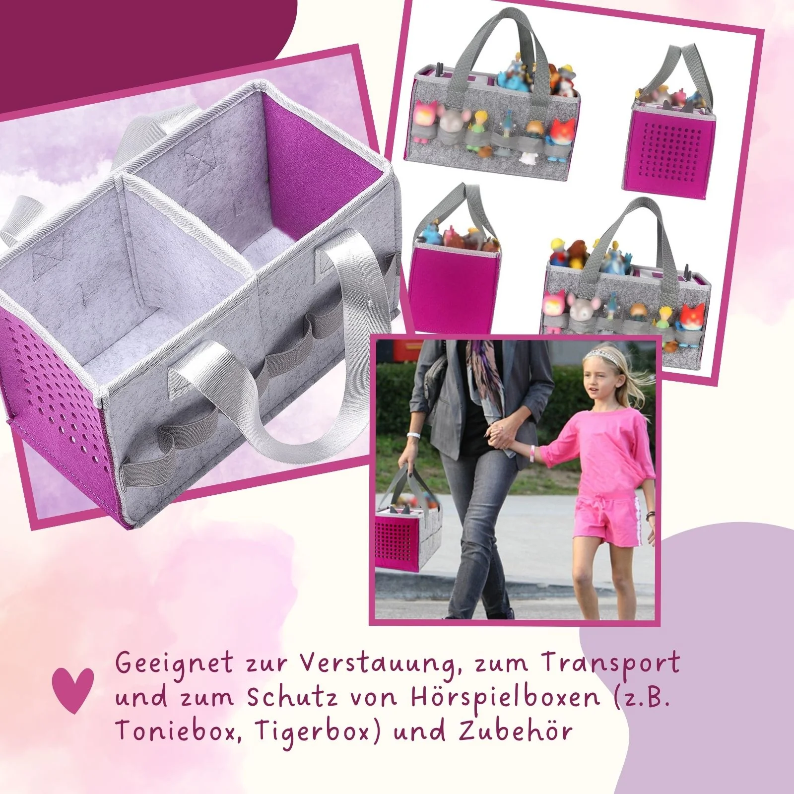 Organizer-Tasche für Hörspiel Aufbewahrungstasche für Hörspielbox und Figuren Pink - Image 3