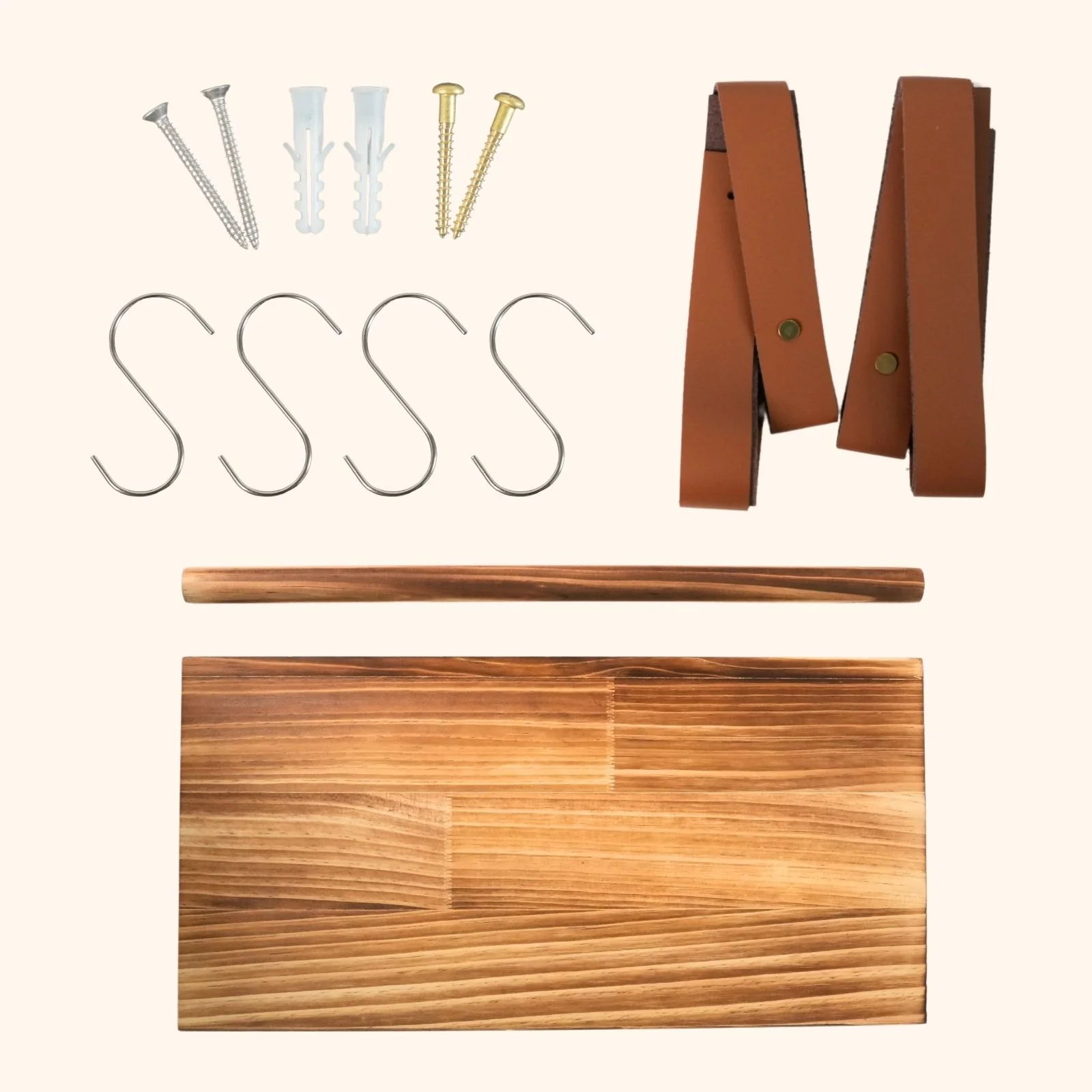 Wandregal 40cm mit Lederbändern und Holzstab Dekoregal Hängeregal - Image 5