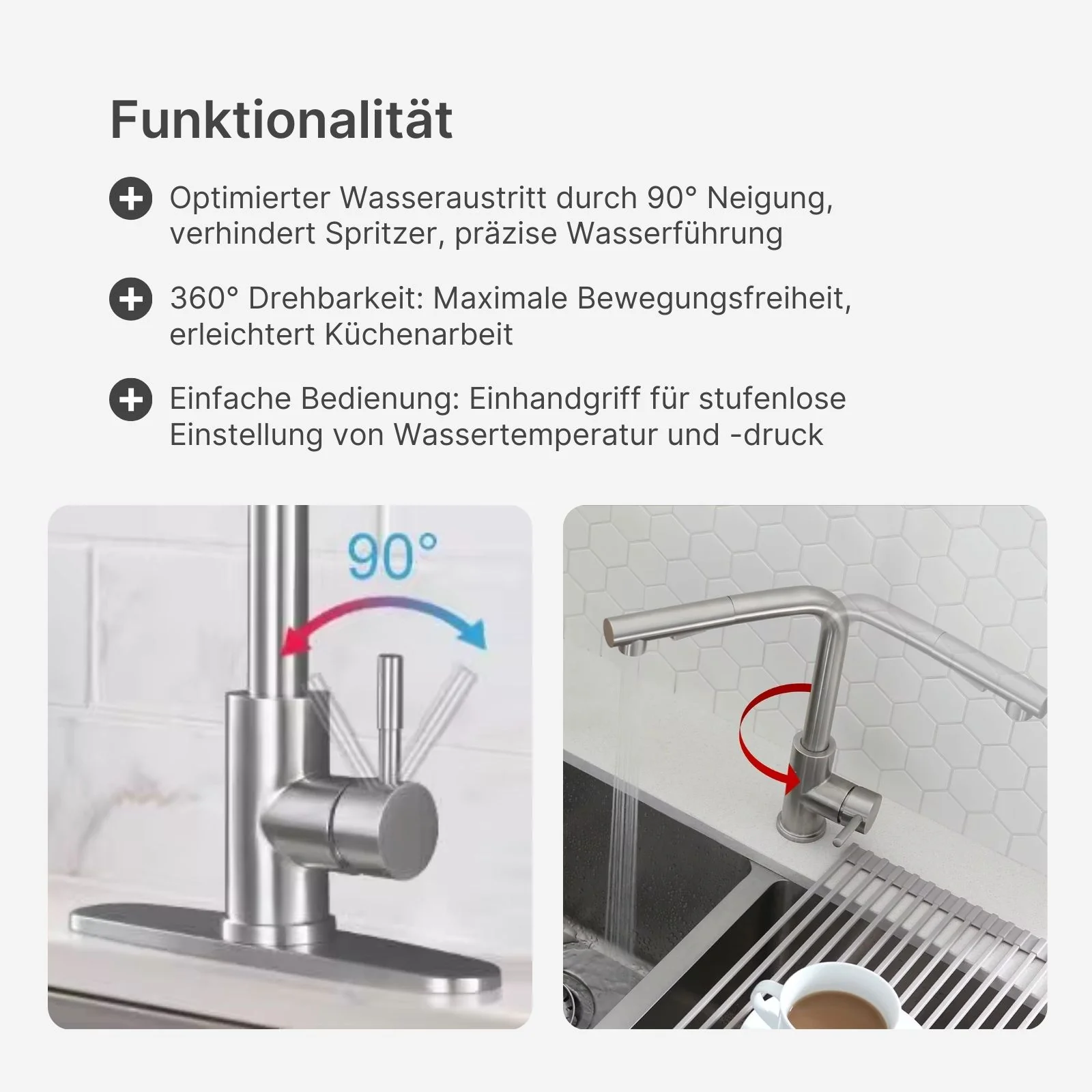 Wasserhahn mit ausziehbarer Schlauchbrause Küchenarmatur Mischbatterie - Image 2
