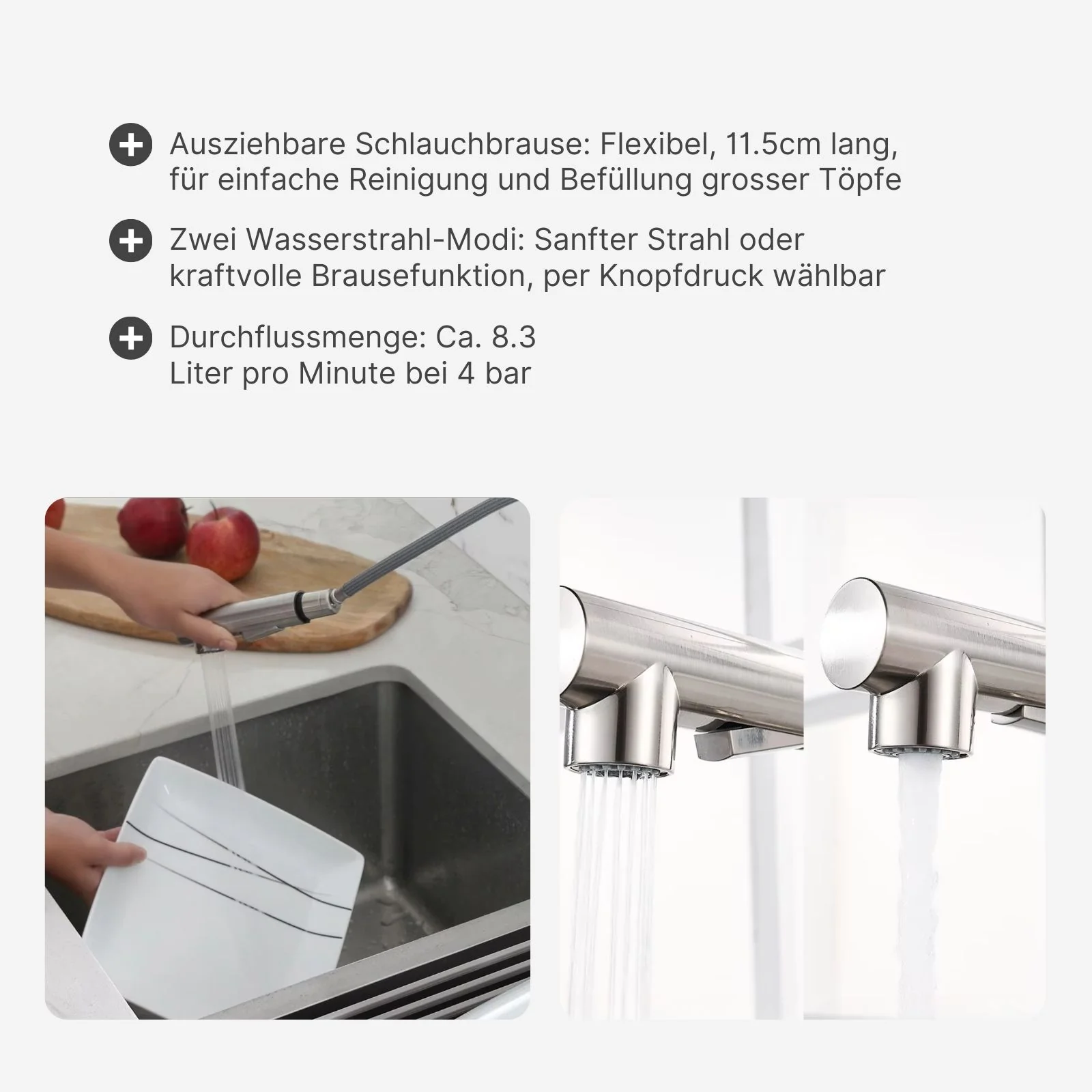 Wasserhahn mit ausziehbarer Schlauchbrause Küchenarmatur Mischbatterie - Image 3
