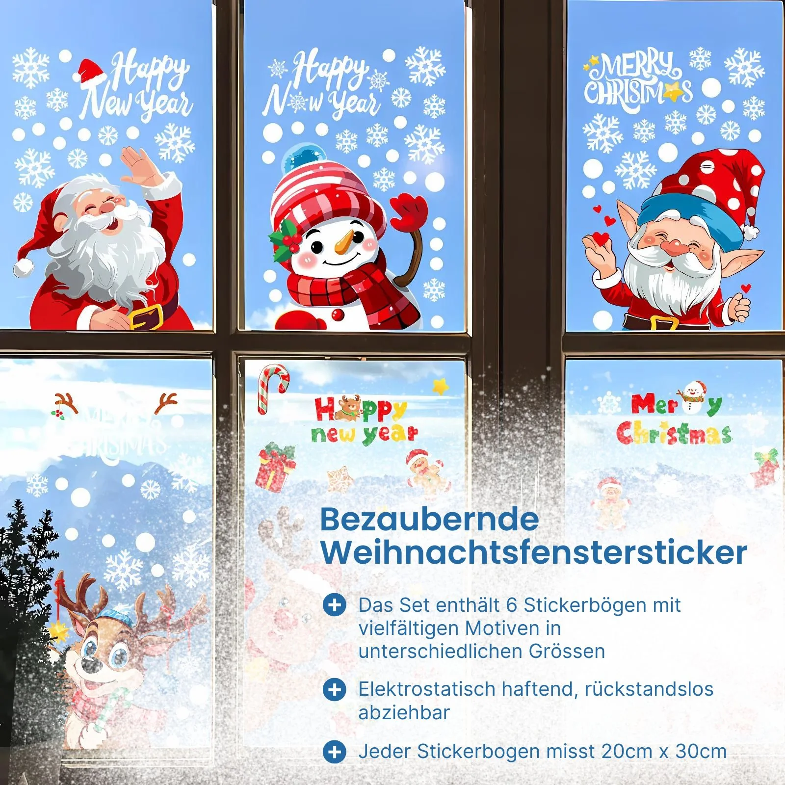 Weihnachtsaufkleber für Kinder Weihnachtssticker Fensterbilder Merry Christmas Happy New Year - Image 2