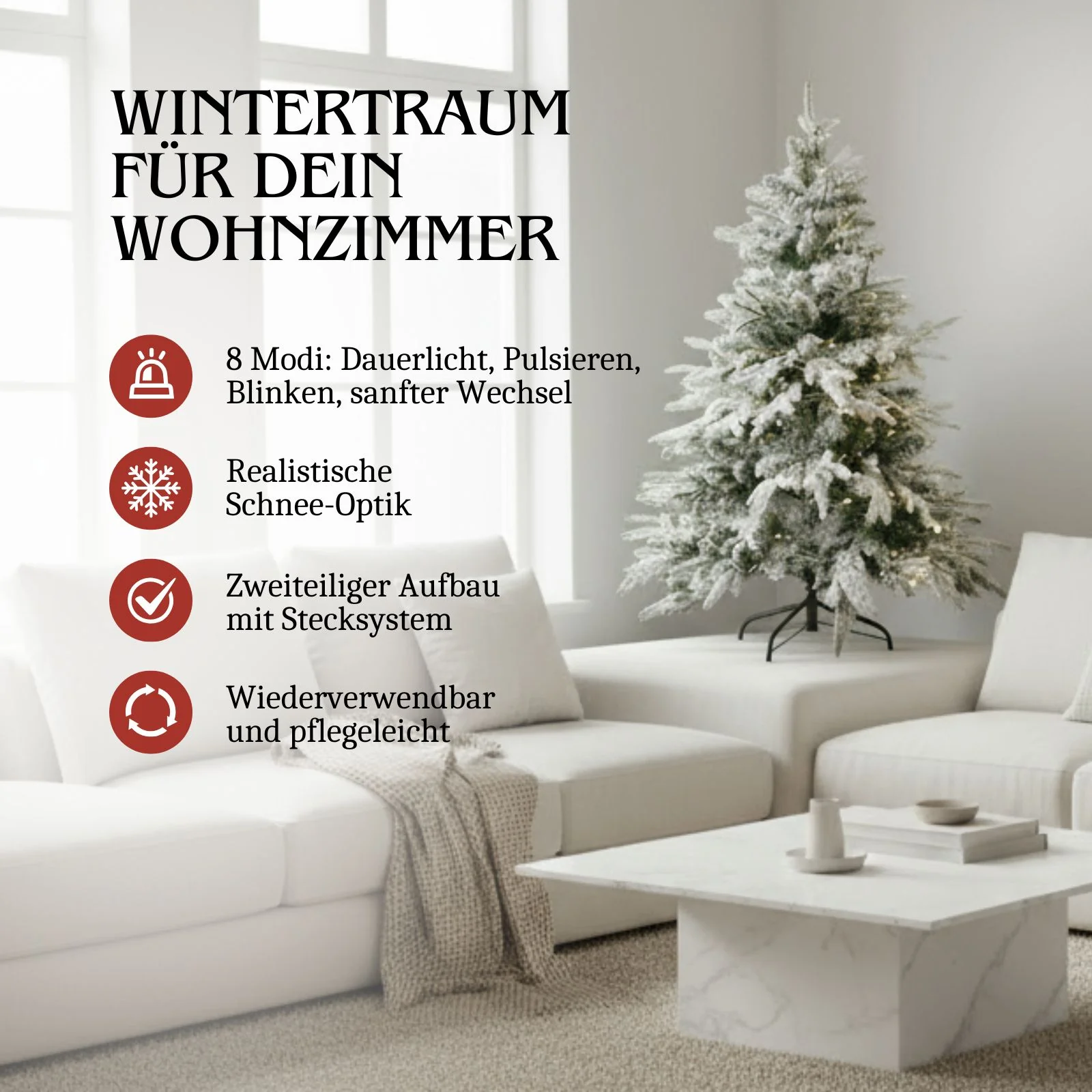 Weihnachtsbaum 120cm mit Schnee und LED Kunsttanne Christbaum Tanne - Image 3