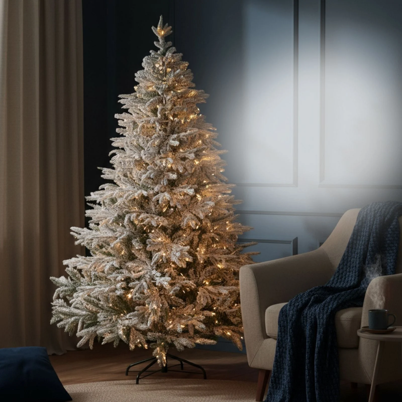 Weihnachtsbaum 210cm mit Schnee und LED Kunsttanne Tanne Christbaum - Image 2
