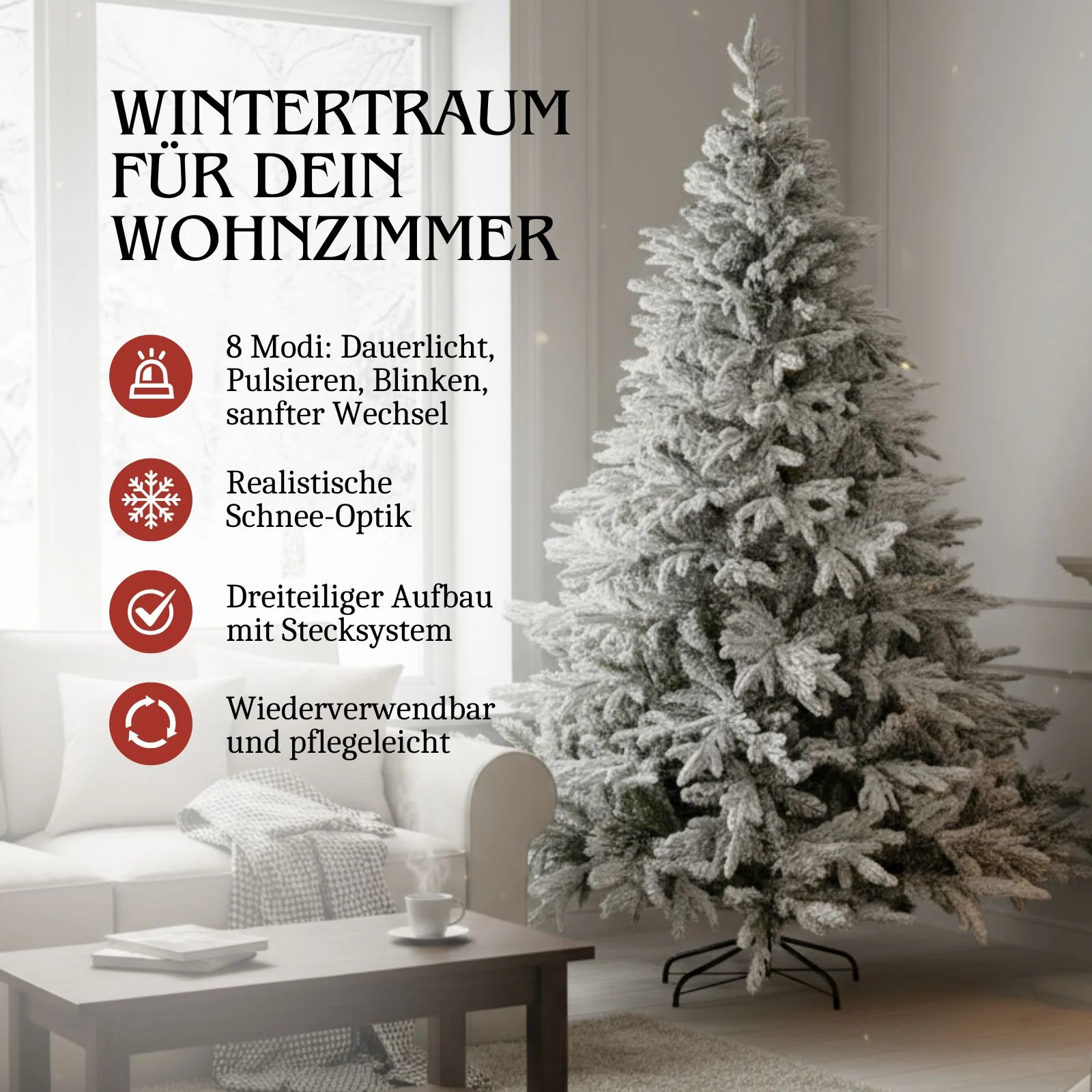 Weihnachtsbaum 210cm mit Schnee und LED Kunsttanne Tanne Christbaum - Image 3