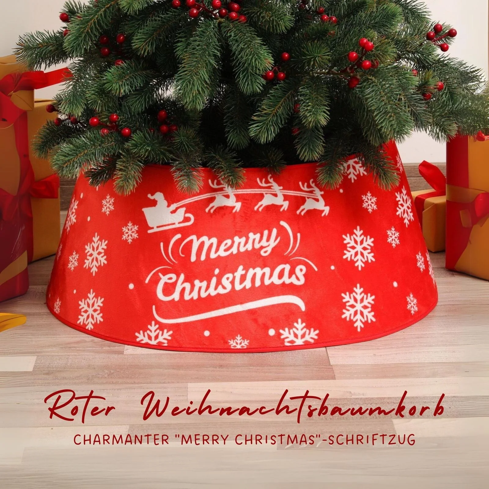 Baumständer-Verkleidung Merry Christmas Christbaumständer-Kragen Weihnachtsbaumrock - Image 2
