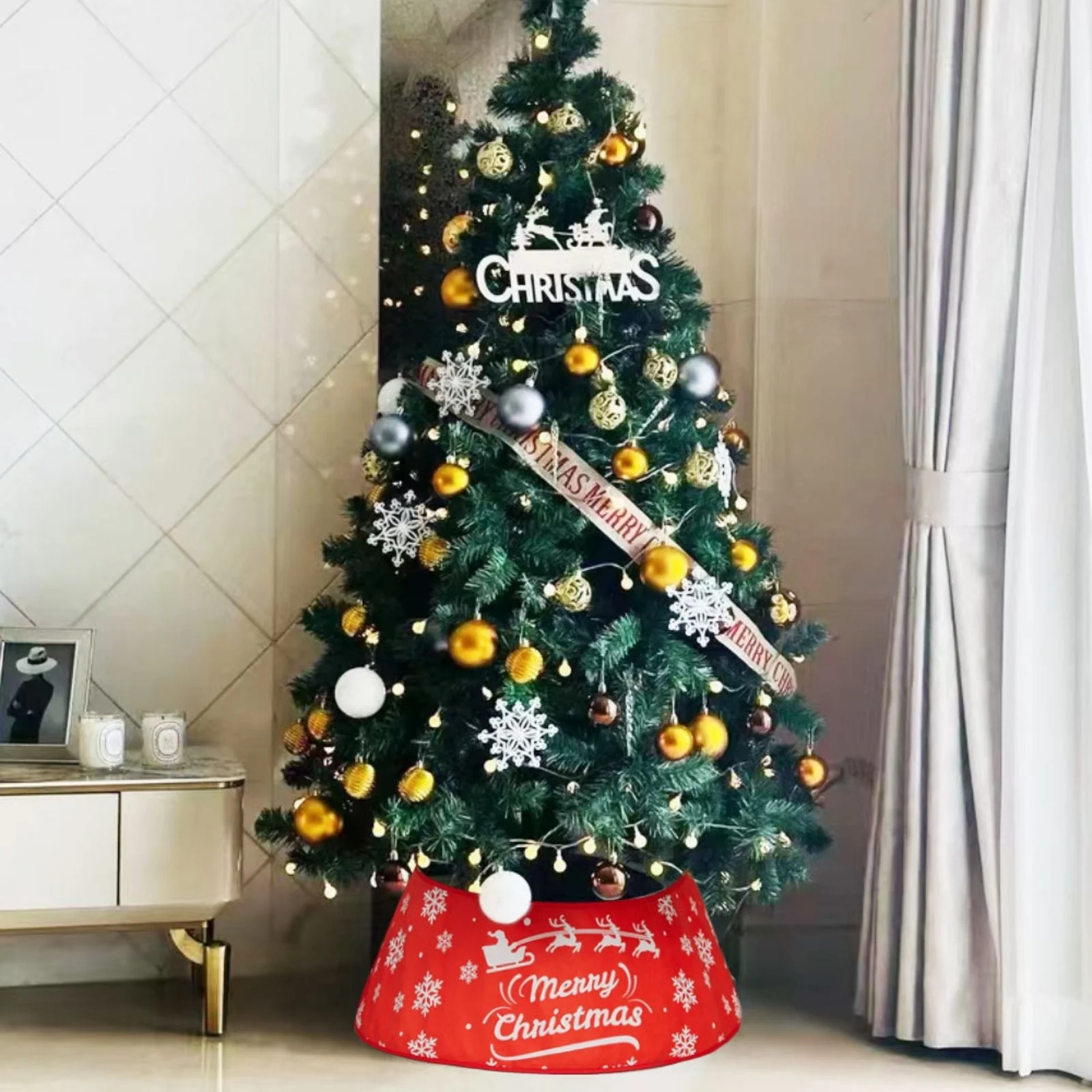 Baumständer-Verkleidung Merry Christmas Christbaumständer-Kragen Weihnachtsbaumrock - Image 3