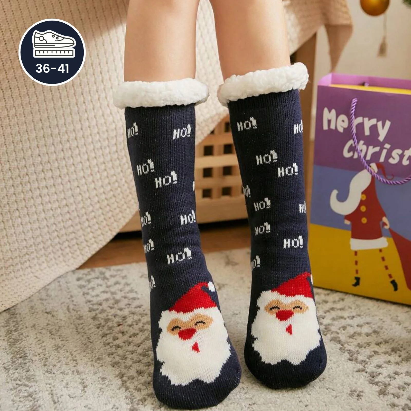 Weihnachtssocken Gr. 36-41 Fuzzy-Socken Kuschelsocken Wintersocken - Image 2