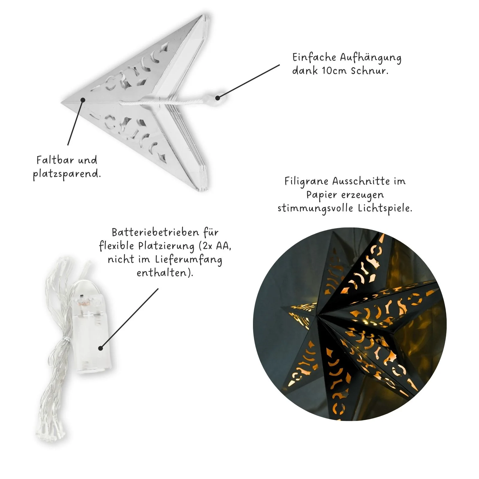 LED Leuchtstern Hanging Star Laterne Beleuchtung Faltstern Weihnachtsstern - Image 3