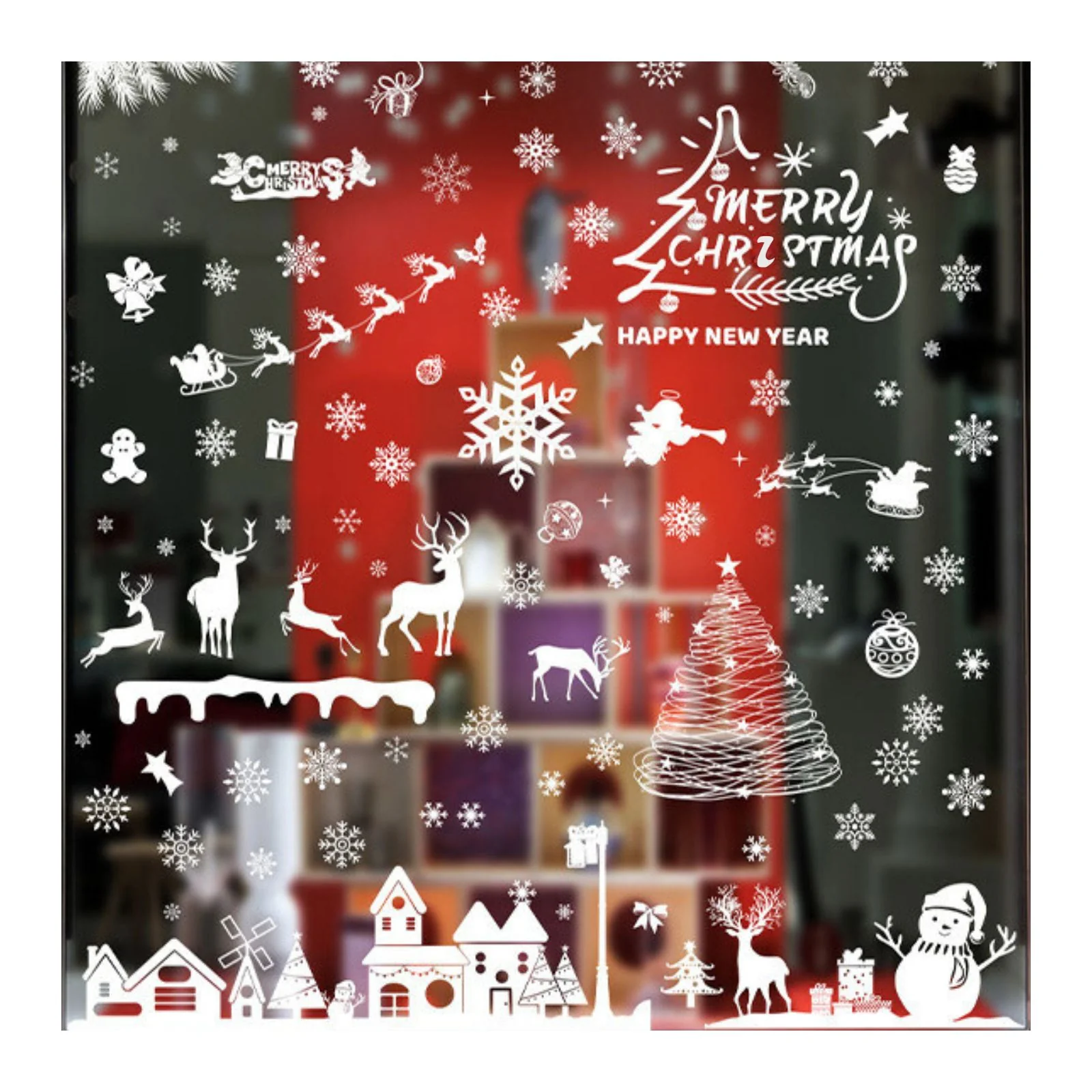 Weihnachtssticker Merry Christmas Happy New Year klebbar Fensterbilder Weihnachtsaufkleber