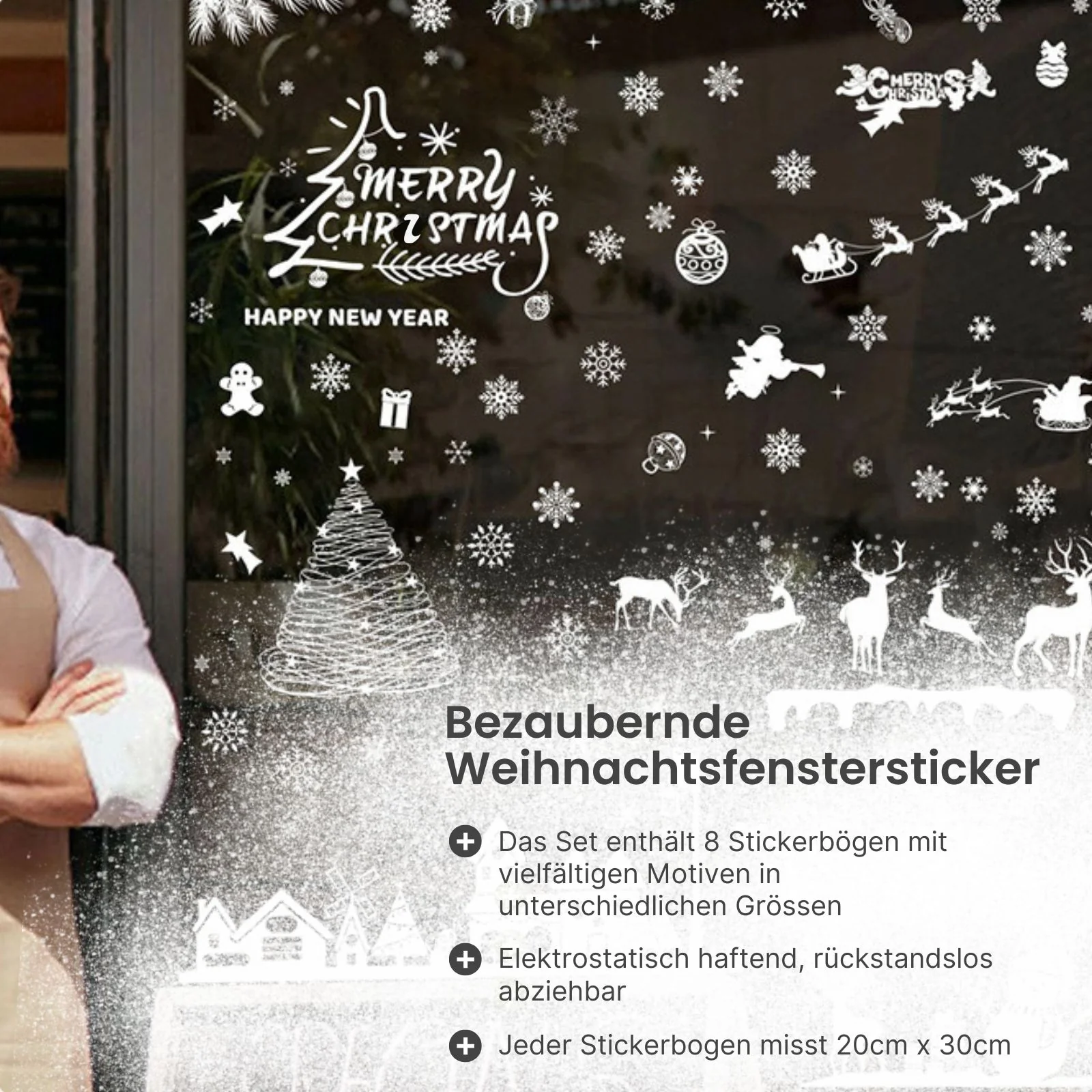 Weihnachtssticker Merry Christmas Happy New Year klebbar Fensterbilder Weihnachtsaufkleber - Image 2