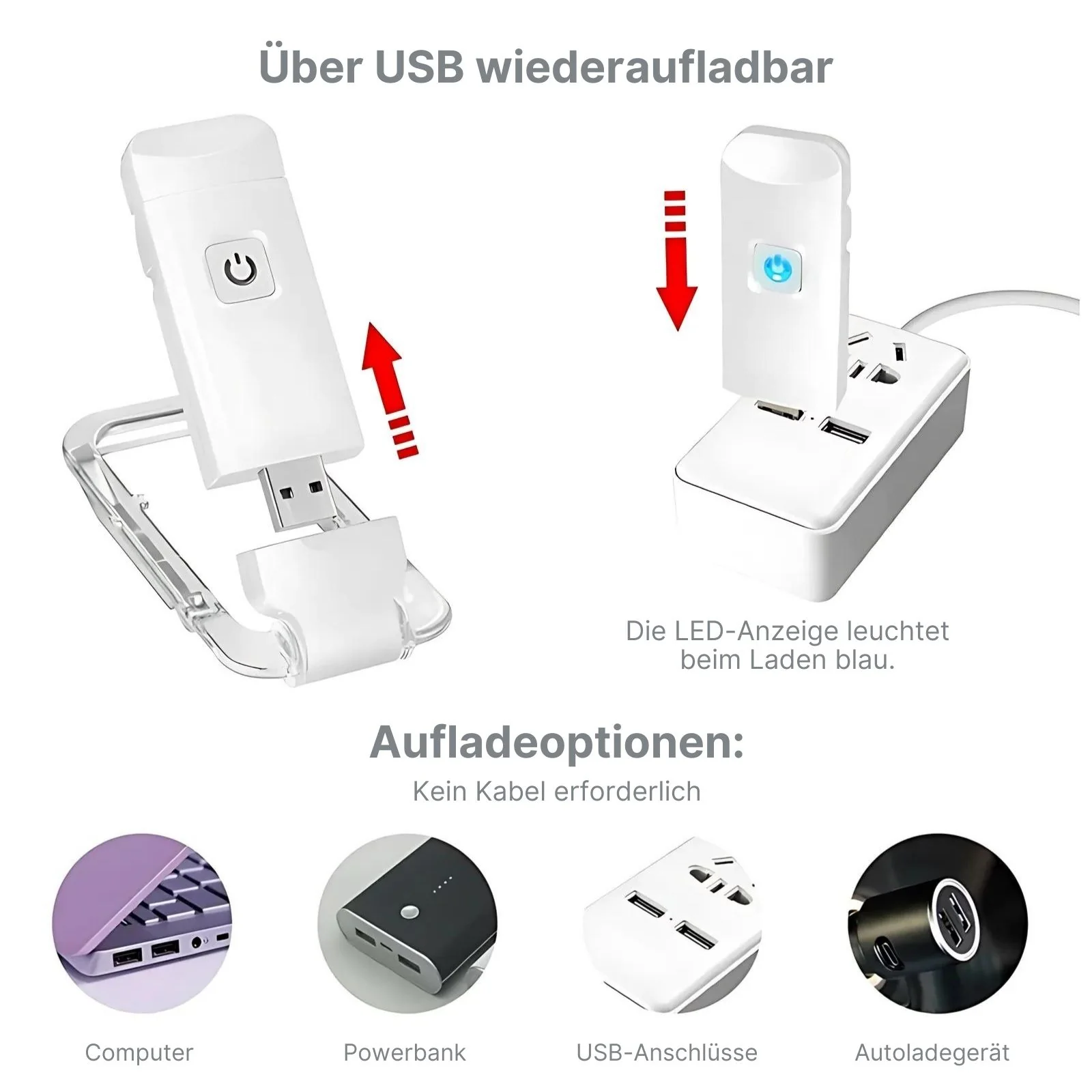 Wiederaufladbare Leselampe mit Ständer und Buch-Klemme LED-Leselicht Buchlampe Clip-Lampe - Image 4