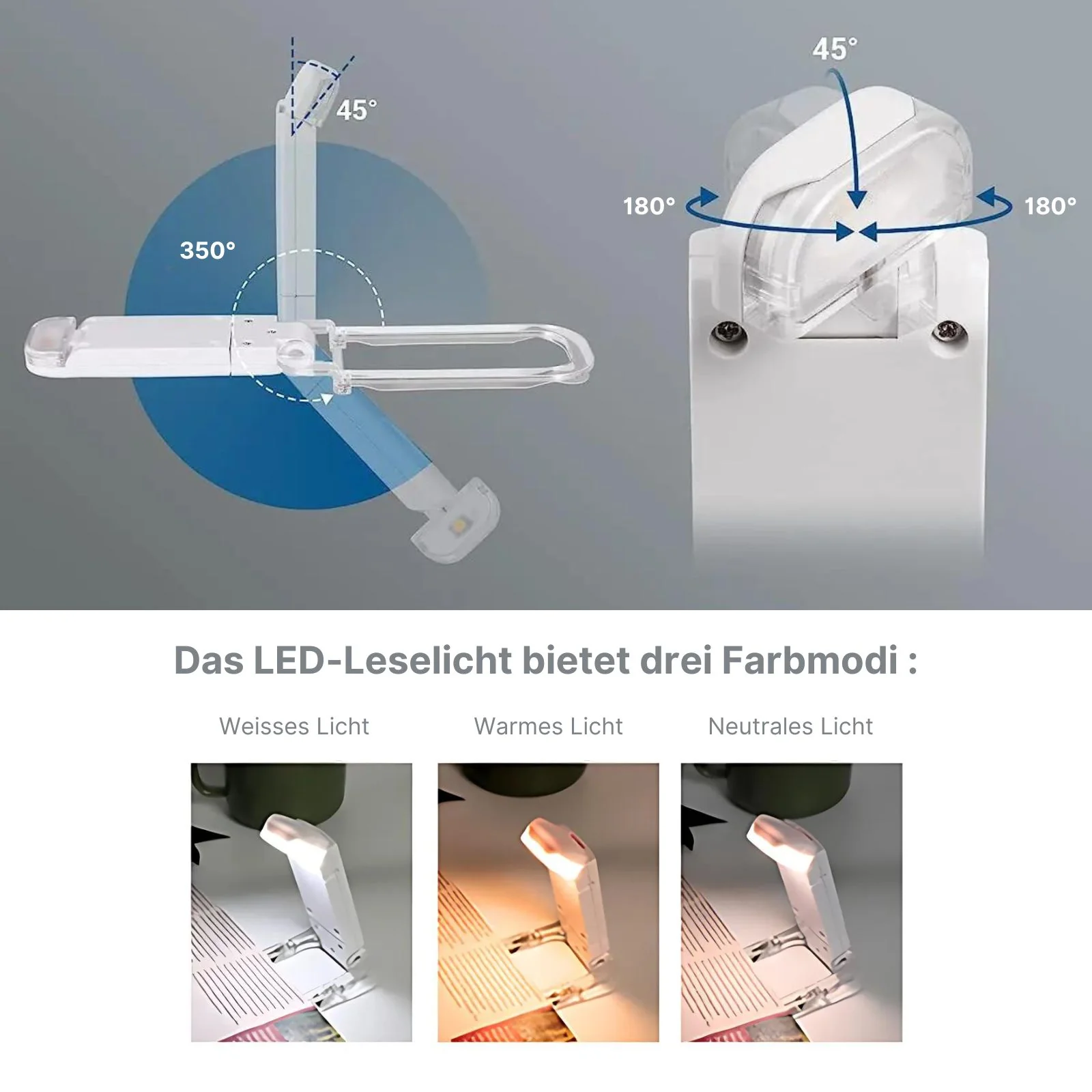 Wiederaufladbare Leselampe mit Ständer und Buch-Klemme LED-Leselicht Buchlampe Clip-Lampe - Image 5