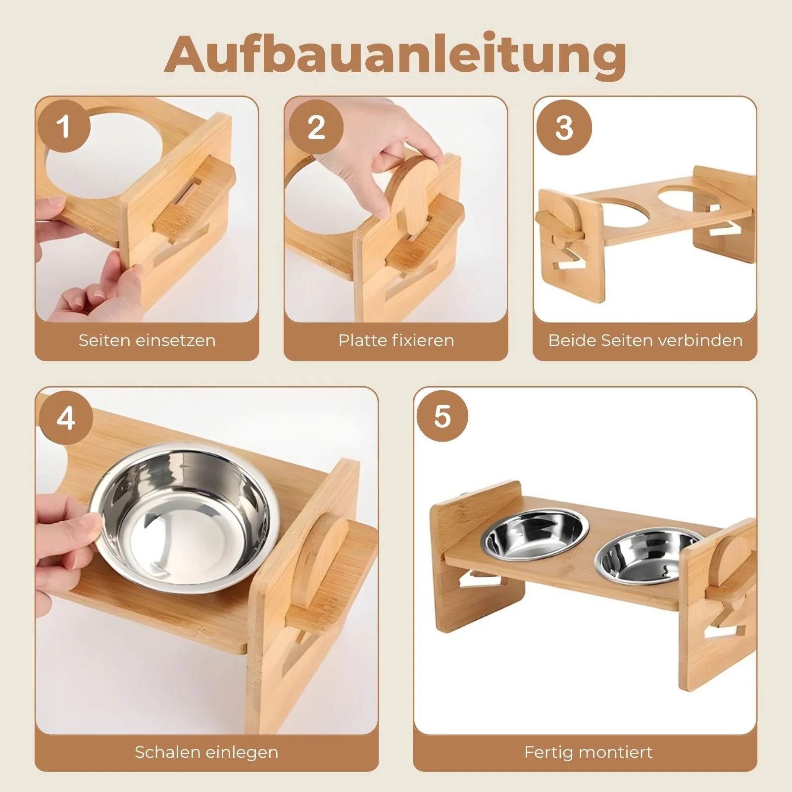 Doppelnapf aus Holz Verstellbarer Futternapf Futterstation Fressnapf - Image 4