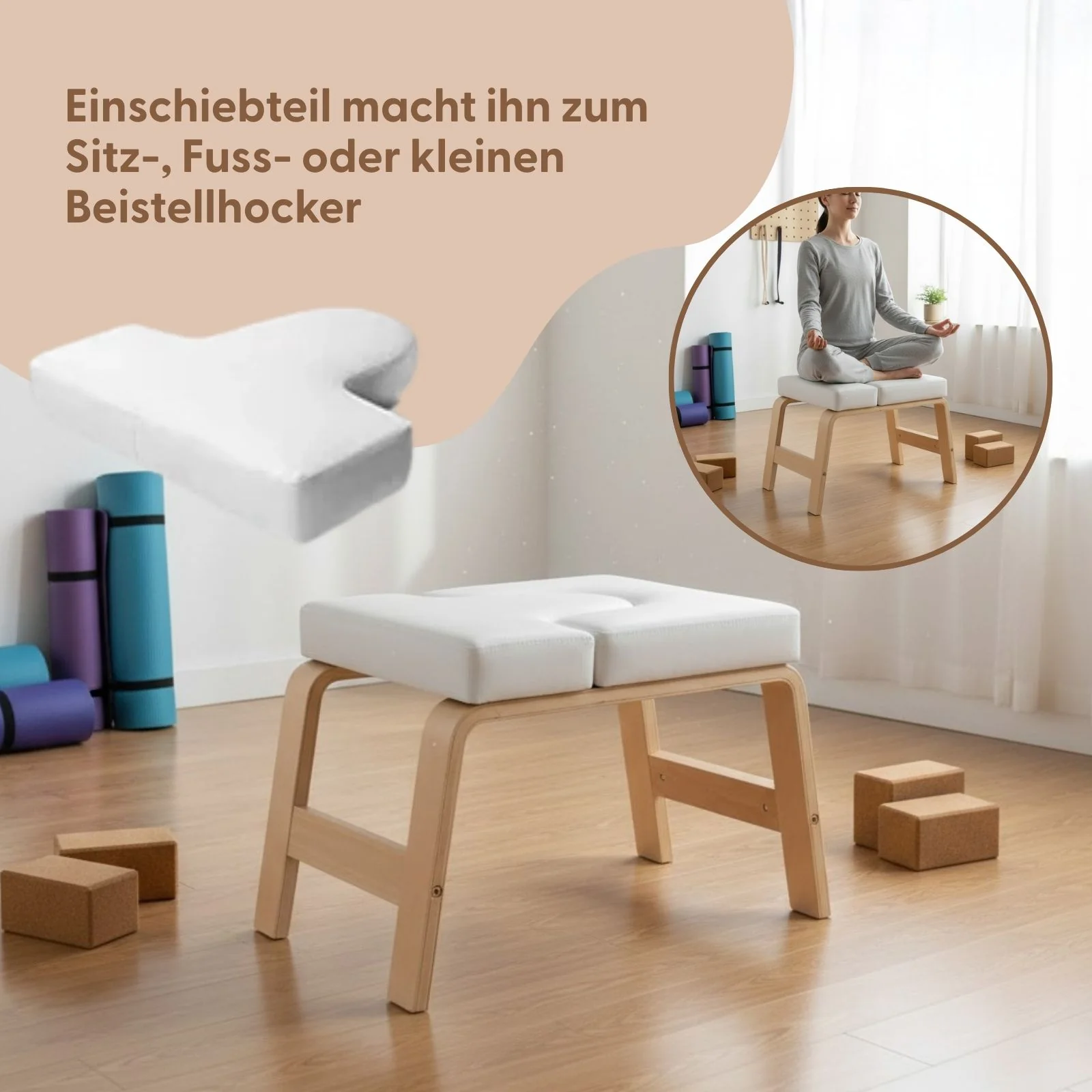 Yoga Kopfstandhocker aus Holz mit Kissen Übungshocker Fusshocker - Image 4