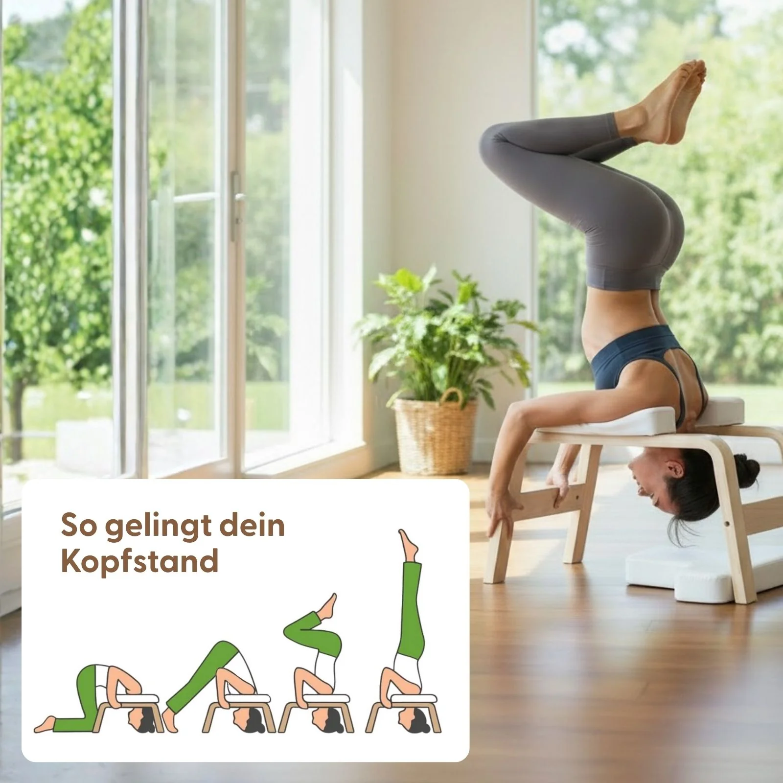 Yoga Kopfstandhocker aus Holz mit Kissen Übungshocker Fusshocker - Image 5