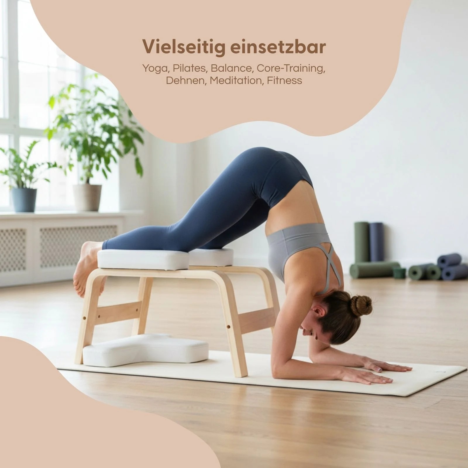 Yoga Kopfstandhocker aus Holz mit Kissen Übungshocker Fusshocker - Image 6